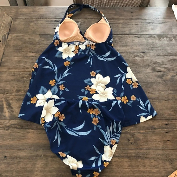 Vintage Caribbean Joe sz 10 2 Piece Tankini Dress Swimsuit Blue Floral High Leg - Picture 7 of 10